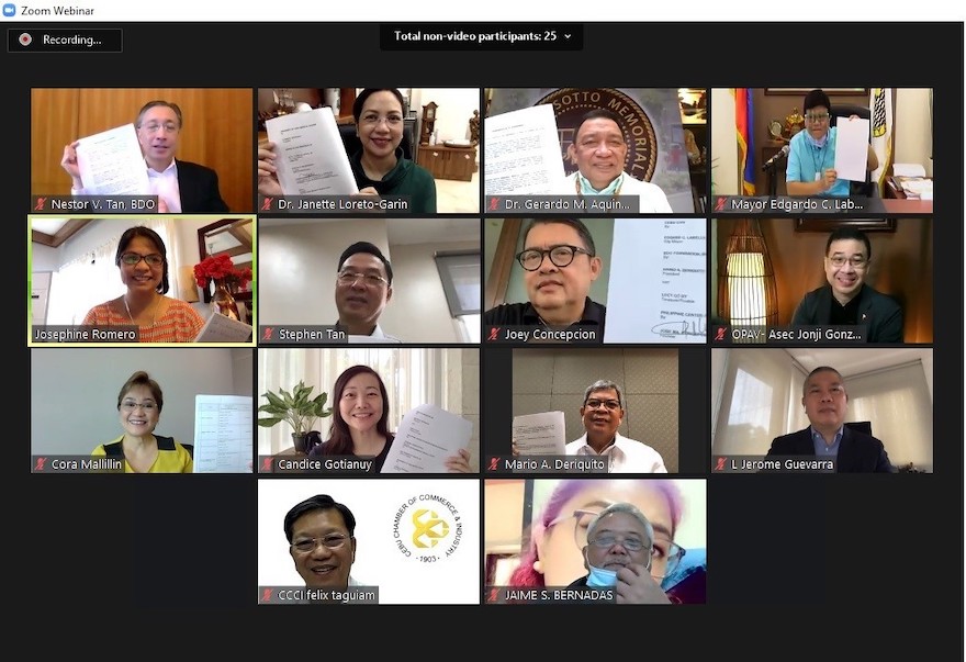 The attendees of the formal virtual MOA signing to roll out Go Negosyo's pooled PCR Testing project | CebuFinest